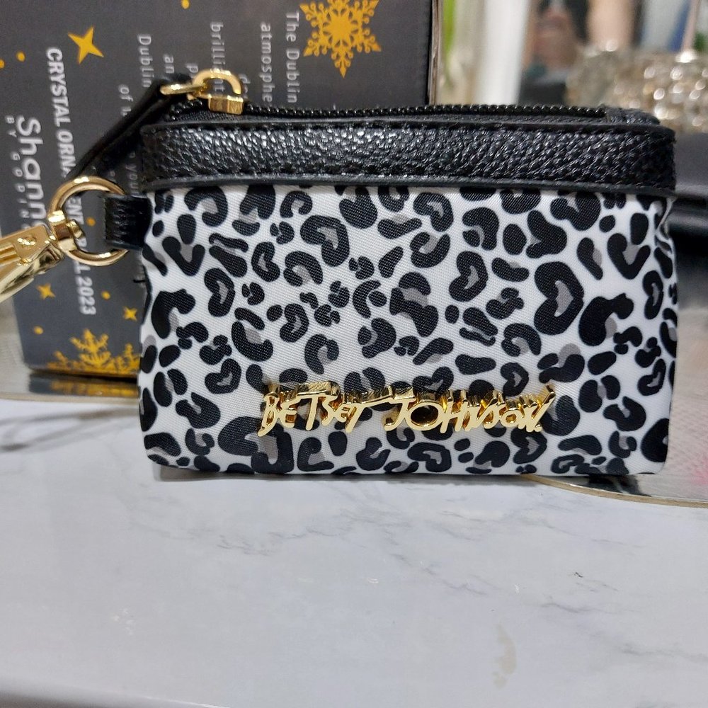 Betsey Johnson Waterproof Leopard Print Clip On Handbag Keychain Mini Bag Pouch